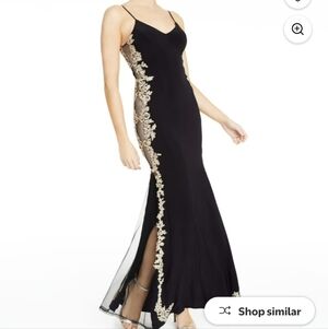 B Darlin Juniors' Spaghetti Strap Embroidered Side Illusion Gown - Size 1/2